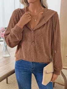 SHEIN LUNE 女士休闲纯色连帽衫 - 卡其色 - 查看 8