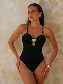 Swim Chiccia 1pc Women 2025 Summer New Textured Bandeau Strap One-Piece Swimsuit For Beach Holiday