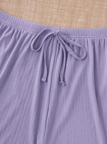 SHEIN Bộ đồ ngủ 3 món ren trơn màu mùa hè cỡ lớn, quần short và quần dài cho nữ, trang phục - Màu tím - Xem 3