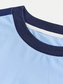 JNSQ 返校服，青少年女孩和男孩服装，运动服，女孩和男孩专业运动长袖 T 恤，秋季儿童圆领撞色趣味字母图案印花长袖 T 恤