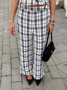 Siren Gaze Women's Business/Work Commute Plaid Tweed Trousers White White Casual Check - White - View 2