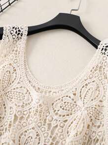 SHEIN LUNE 女士夏季宽松针织钩针镂空背心 - 杏色 - 查看 6