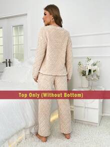 CoupledUp Women's Solid Color Drop Shoulder Cozy Homewear Lounge Top, For Fall Winter, Fluffy - Apricot - View 3