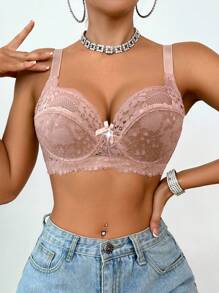 SHEIN 1 件女士优雅蕾丝钢圈文胸