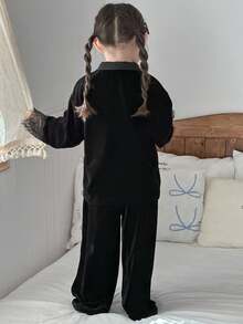 DAZY Young Girl Lace Patchwork Long Sleeve & Long Pants Pajama Set Fall,Winter - Black - View 5