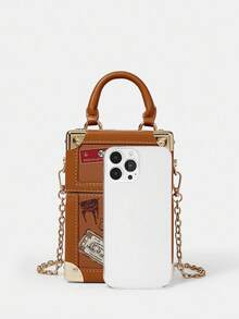 HARRY POTTER X SHEIN 女士时尚字母图案盒形顶部提手包 - 棕色 - 查看 9