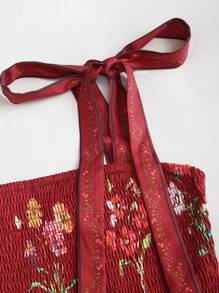 SHEIN Unity 法国夏季新款碎花度假风修身女士长款连衣裙 - 紅色 - 查看 4