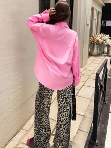 Chiquease 纯色领口百搭褶皱袖口解构优雅办公室女士长袖衬衫 - 粉色 - 查看 2