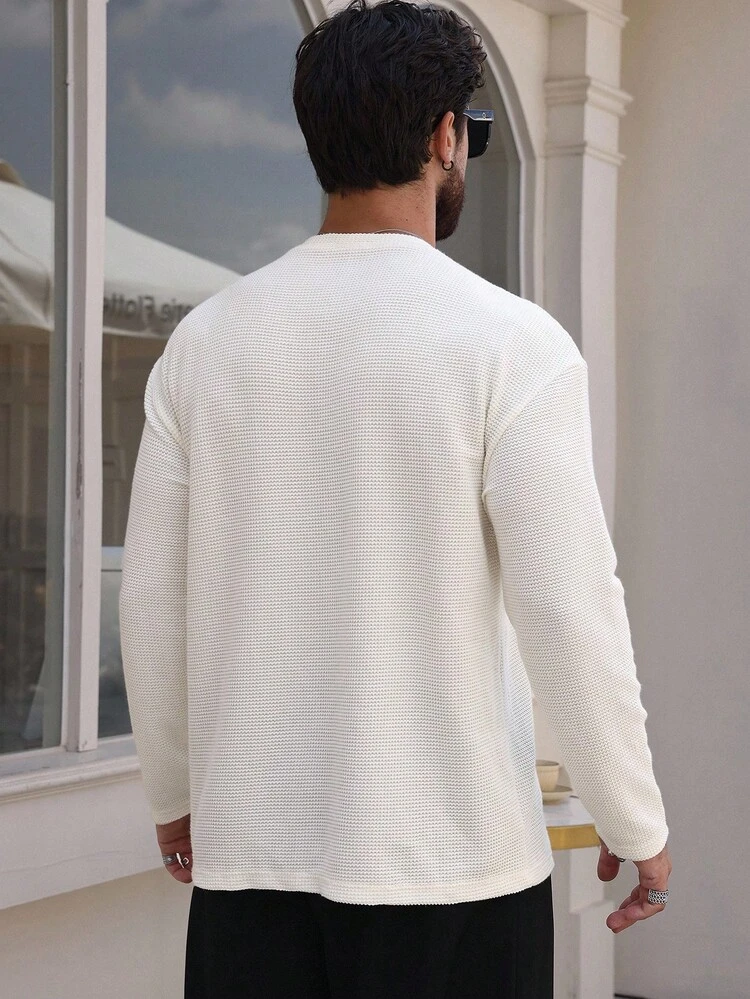 Men's Solid White Textured Fabric T-Shirt, Autumn