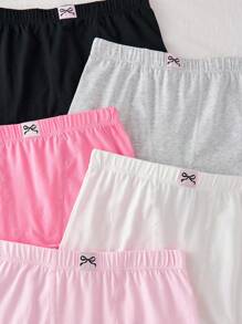 5 chiếc/gói Quần lót cotton dáng rộng, màu trơn, có nơ, kiểu hipster dành cho thiếu nữ, mùa thu đông - Nhiều màu - Xem 4