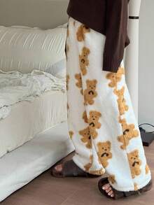 DAZY Tween Girl Bear Print Warm Pajama Pants Thermal Lined,Winter - White - View 7