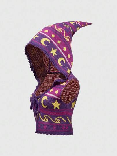 Top sin mangas con estampado de sol y luna con capucha de jacdd, de mujer, retro, hippie, bruja, misteriosa, morado