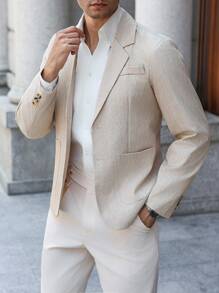 Manfinity AFTRDRK Men's Solid Color Casual Business Blazer, Old Money - Khaki - View 1