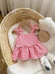 Baby Girl Casual Cute Gingham Pattern Tank Top, For Christmas