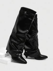 Daringsoles 女士时尚百搭黑色高跟过膝靴 - 黑色 - 查看 3