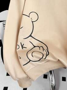 INAWLY Cartoon Graphic Thermal Lined Sweatshirt,Long Sleeve Tops Graduation,Back To School,Graduation,Teacher For Women,Back To School Pullover Fall Sweatshirt - Apricot - View 4