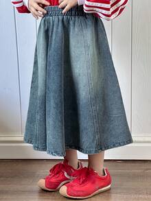 Dazy Kids 女童休闲时尚长款牛仔裙 - 中等水洗藍 - 查看 3