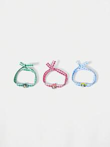 THE POWERPUFF GIRLS X SHEIN Vòng tay kẻ caro họa tiết hoa, bong bóng, mao lương - Bạc - Xem 1