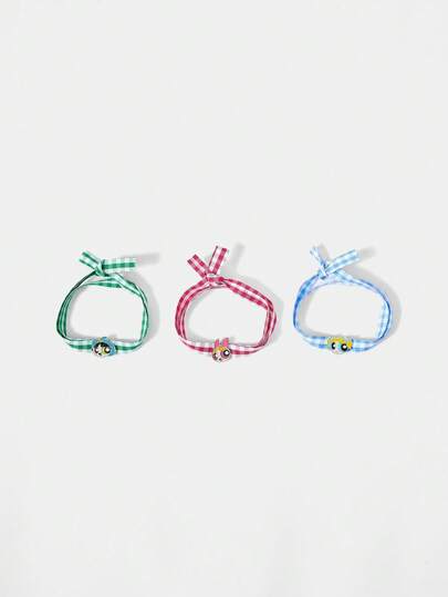 THE POWERPUFF GIRLS X SHEIN Vòng tay kẻ caro họa tiết hoa, bong bóng, mao lương