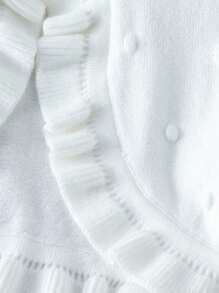 SHEIN Vintaside Kids Áo len cardigan tay dài cho bé gái, áo len tay bồng ngắn cổ choàng và áo trắng đa năng phù hợp mặc vào mùa xuân/thu, mặc hàng ngày, đi học, đi chơi, du lịch - trắng - Xem 5