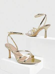 CUCCOO SZL Women's Gold Strap Square Toe High Heel Sandals - Gold - View 6