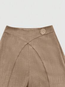 GlowEve Women's Elegant Commuter & Casual Dress, European & American Style, Bestselling Faux Denim Fabric, Overlapping 2 In 1 Design, Exaggerated Metal Buckle Decoration At Waist, Side Zipper For Easy Wear, Casual Stylish Design For Spring/Summer, Suitable For Casual Gatherings, Daily Commute And More Occasions, Distinctive Style, High Cost-Effectiveness Fall Cloth For Women - Brown - View 3