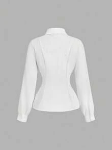 SHEIN MOD Women's Elegant Solid Color Pleated Waist Long Sleeve Blouse,Fall Tops, Women Work Tops