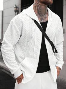 Manfinity CasualCool 男士高级提花纹理运动衫，白色运动衫，秋季送给男朋友或丈夫的理想礼物 - 白色 - 查看 4