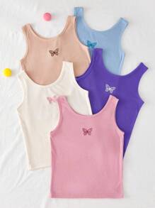 5件套女童简约优雅甜美蝴蝶刺绣舒适汗衫 - 彩色 - 查看 6