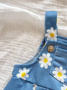 SHEIN 新生女婴可爱百搭粉色心形连体衣，夏季 - 藍白色 - 查看 6