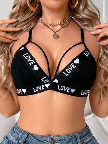 Snug Zone Women's Fashionable Sexy Letter Knit Hollow Out Bra Without Padding For Everyday Wear - Black - View 3