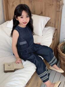 Dazy Kids 女童无袖上衣和牛仔裤套装 - 藍色 - 查看 7