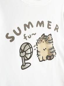 INAWLY 女式可爱肥猫印花圆领T恤 图案T恤 女式上衣