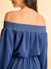 CAJUNI Tuta monocolore a maniche lunghe con spalle scoperte - Top basic/da uscire per donne/Abbigliamento autunnale per donne/Spalle scoperte - Blu Navy - Visualizzare 5
