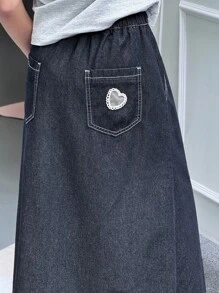 Dazy Kids Falda vaquera de ajuste holgado de unicolor para niñas preadolescentes en verano
