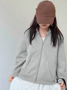 DAZY 少女针织保暖内衬卫衣，秋季卫衣 - 灰色 - 查看 8