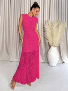 Lavishia 女式无袖长款蕾丝连衣裙，适合婚礼、春夏季 - 玫紅色 - 查看 3