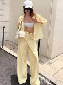 Aveloria Affinna 2pcs Striped Blazer Collar 3/4 Sleeve Commuting Elegant Pant Suit - Multicolor - View 3