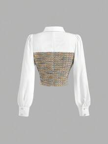 SHEIN MOD Áo sơ mi dài tay phối màu tương phản cho nữ, áo kiểu ngắn, áo sơ mi cổ bẻ, áo sơ mi lửng, áo kiểu vải tweed, áo kiểu nữ, áo sơ mi thanh lịch, áo đi học, áo dành cho giáo viên, áo mùa thu cho nữ, áo sơ mi nữ, phong cách quý tộc cổ điển, áo đi chơi. - Nhiều màu - Xem 2