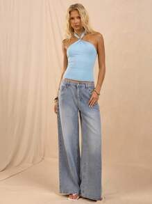 Avantive 秋季/冬季/返校季/乡村音乐会/女士音乐会/外出/生日/万圣节服装/休闲/千禧年/2000年代/90年代/性感/西部牛仔女装/波西米亚风/乡村/夜店/办公室/鸡尾酒会/复古/紧身/锐舞音乐节/趣味/优雅/老钱/街头服饰/度假/工作/端庄/春假/单身派对/音乐会/基础款/毕业/万圣节露背上衣 - 藍色 - 查看 6