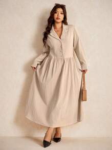 Elaquor Plus Size Elegant Solid Color Dress, Suitable For Commuting