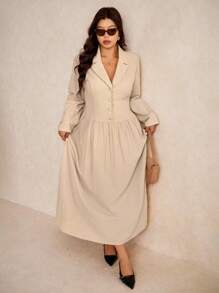 Elaquor Plus Size Elegant Solid Color Dress, Suitable For Commuting