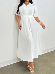 Firerie 新款夏季衬衫风格高腰长裙，带口袋，纹理白色长裙；适合情人节、音乐会、表演、约会、正式晚宴、舞会、婚礼季节、性感、优雅、通勤、返校、度假、海滩、迷人浪漫、办公室女士、美人鱼风格、生日派对 - 白色 - 查看 2