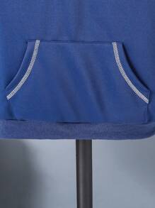 SHEIN Hanorac casual cu dungi contrastante și buzunar mare pentru băieți Tween