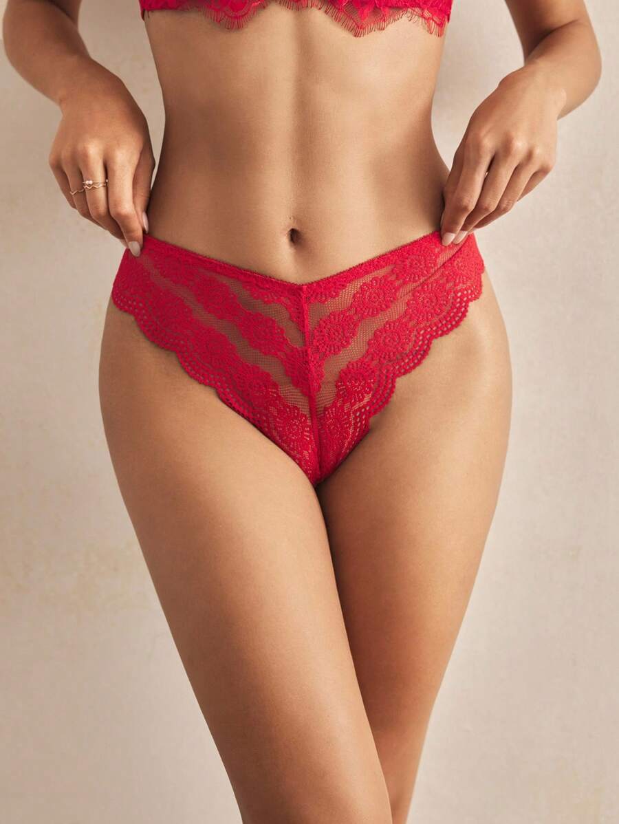 Charlaine 3 条装花卉蕾丝扇贝边内裤，性感内衣 - 彩色 - 查看 1