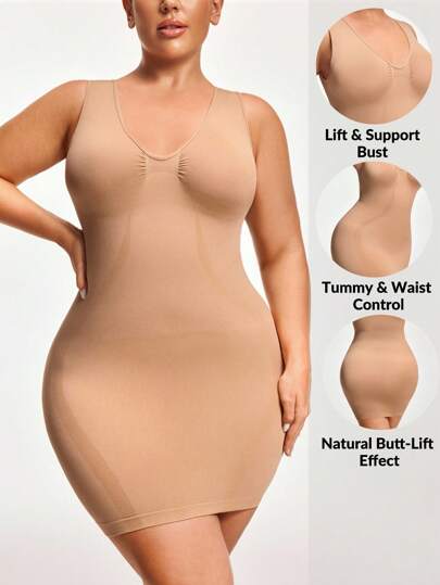 SHAPORA Plus Size Skin Color Sleeveless Seamless Bodycon Dress