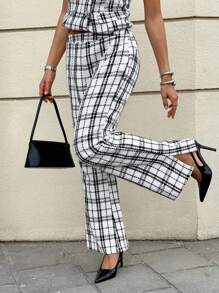 Siren Gaze Women's Business/Work Commute Plaid Tweed Trousers White White Casual Check - White - View 1