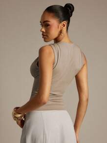 Hauture Damen Einfarbig Twist Plissee Ärmelloses Casual Tank Top, Sommer