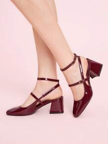 CUCCOO DOLLMOD CUCCOO Women's Fashion Mary Jane Chunky Heel Shoes For Christmas - Burgundy - View 3