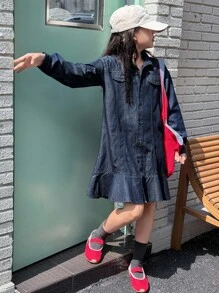 Dazy Kids Mädchen Denim Kleid mit Kragen und Langarm